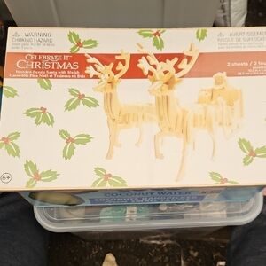 Celebrate It Wooden Puzzle Santa with Sleigh - Natural